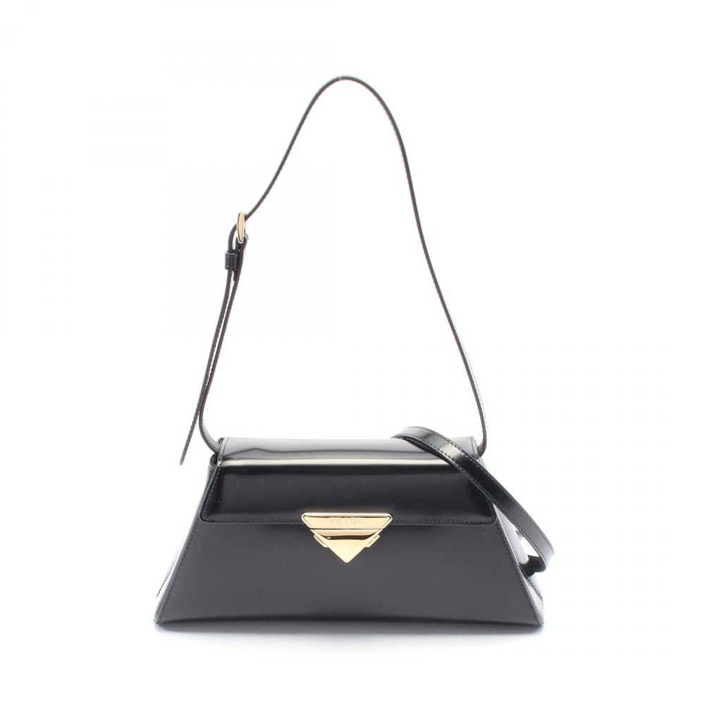 Prada Triangle logo leather shoulder bag black patent calf leather